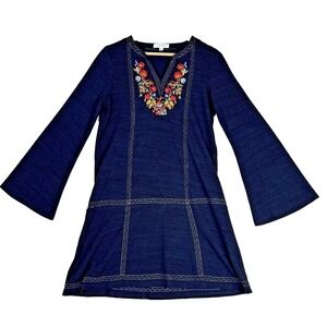 Anthropologie THML Womens Dress Sz S Embroidered Floral Boho Bell‎ Sleeves